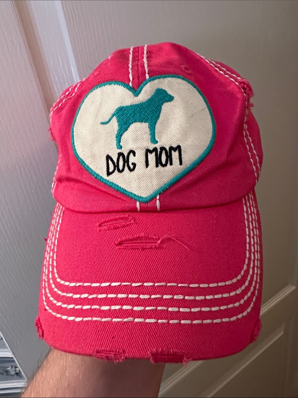 KBETHOS 'Dog Mom' Cap - Hot Pink with Teal & Cream Patch